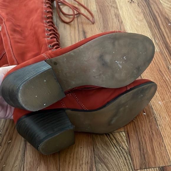 Jeffrey Campbell Sz 7.5 Free People Joe Tall Lace Up Boots Red Leather not suede - Picture 4 of 4